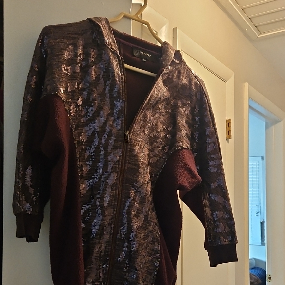 Miss Me Purple Sequin Bomber Jacket